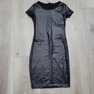 Abody Liquid Metallic Chic Black Midi Dress Size S EUC